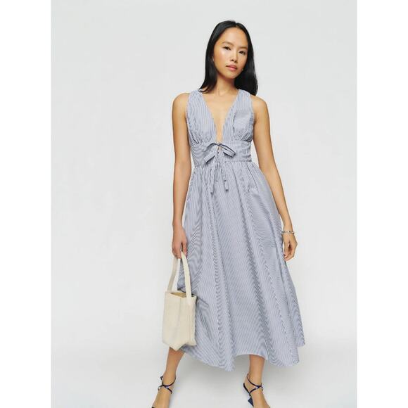 Reformation Alvin Midi Dress - 6 - Blue Stripe